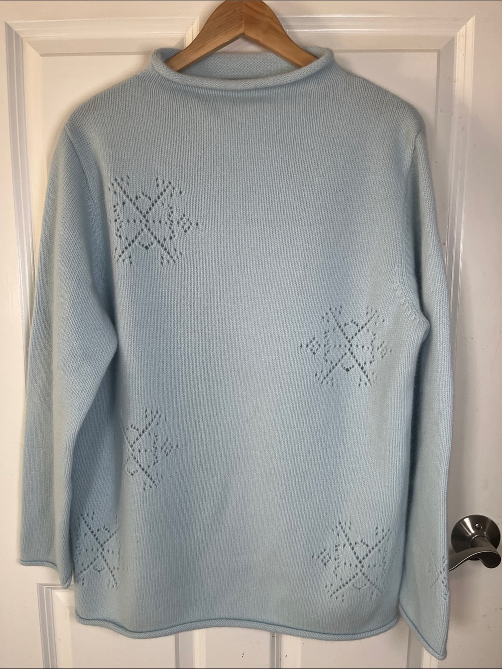 Lambswool Angora, rollneck baby blue knit long Sweater Sz large by Jillian Jones
